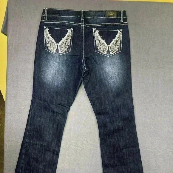 ZCO Premium Boot cut Jeans Womens 15 Blue denim Embroidered cute pocket 0403 - Picture 8 of 11